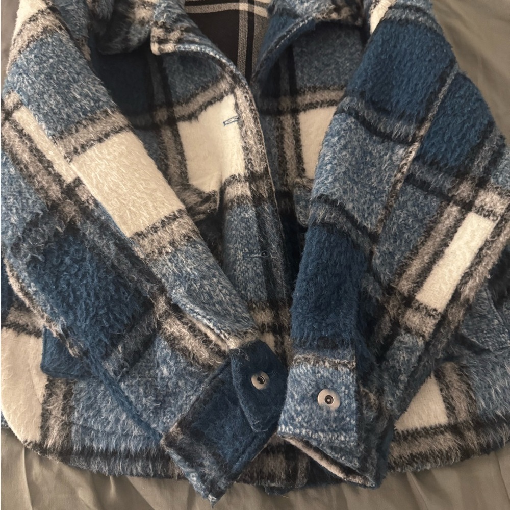 Zara Kids Blue and White Plaid Jean Jacket - Picture 9 of 11
